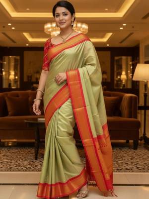 Woven design zari pure cotton kanjeevaram saree 2
