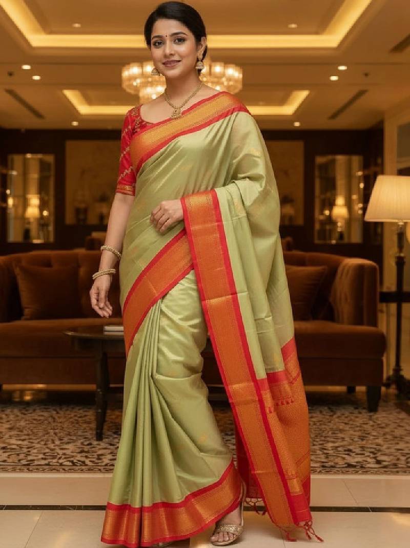 Woven design zari pure cotton kanjeevaram saree