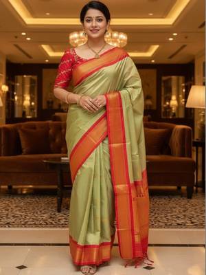 Woven design zari pure cotton kanjeevaram saree 4