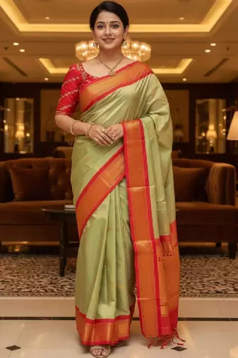 Woven design zari pure cotton kanjeevaram saree