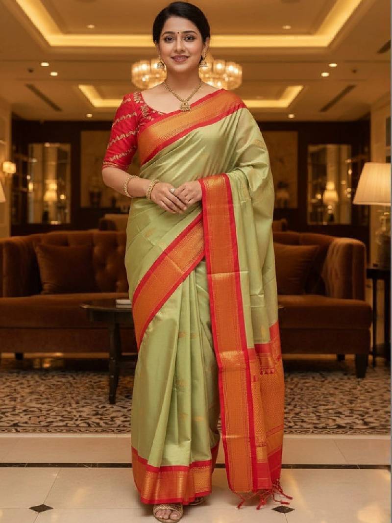 Woven design zari pure cotton kanjeevaram saree
