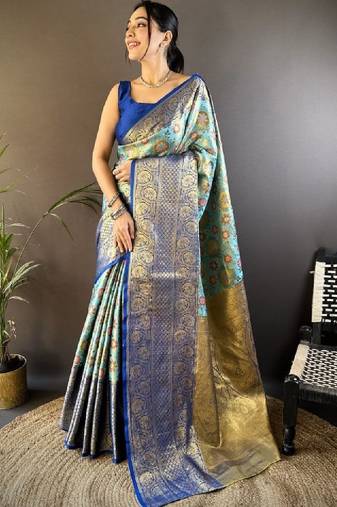 Woven design kanjeevaram sarees with unstitched blouse piece