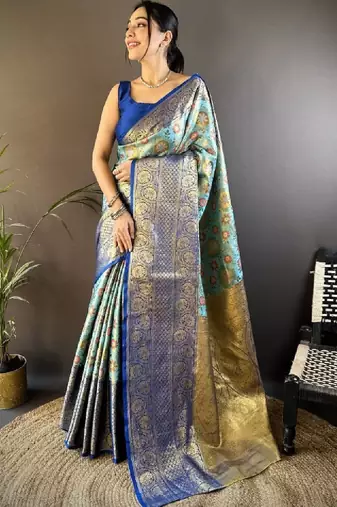 Woven design kanjeevaram sarees with unstitched blouse piece
