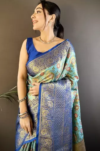 Woven design kanjeevaram sarees with unstitched blouse piece