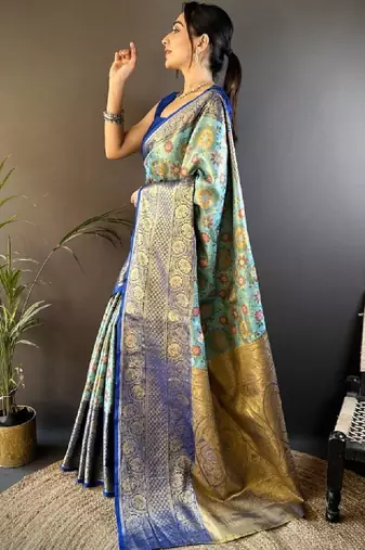 Woven design kanjeevaram sarees with unstitched blouse piece