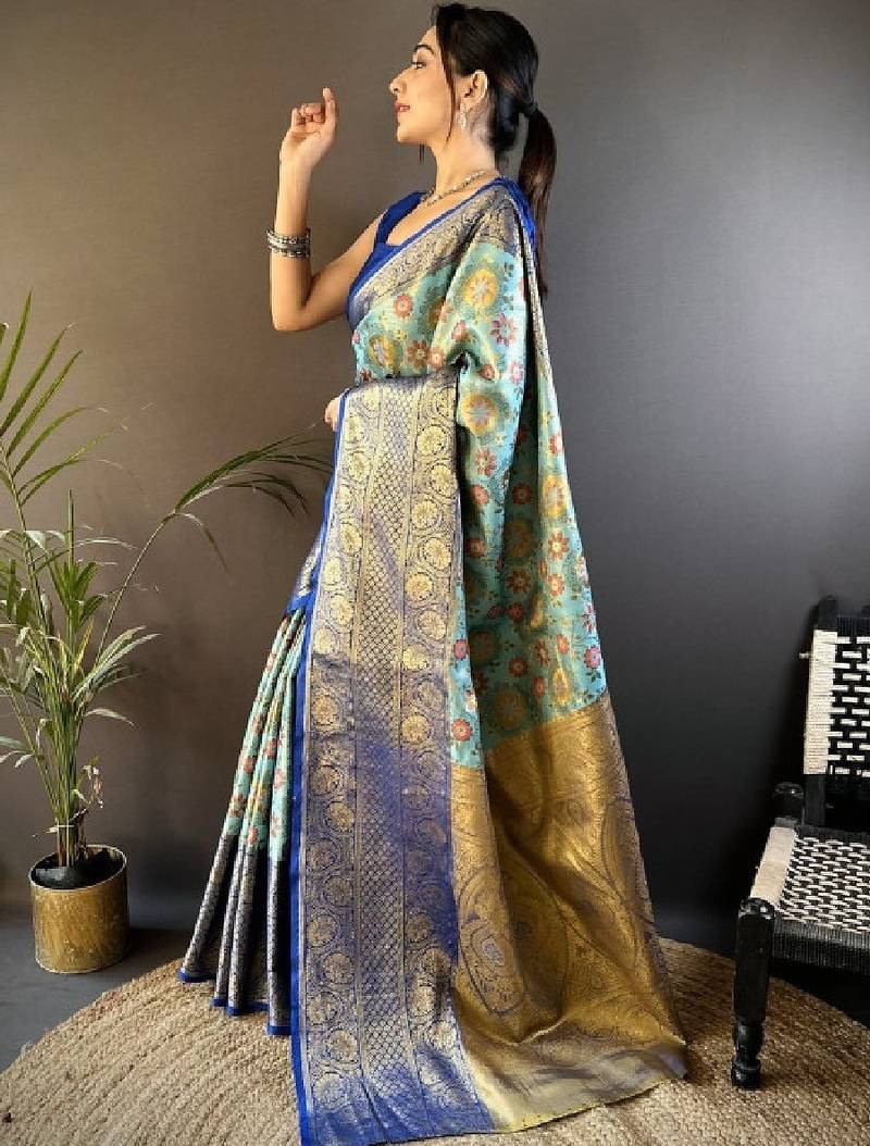 Woven design kanjeevaram sarees with unstitched blouse piece