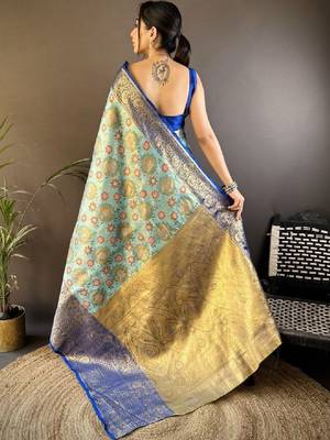 Woven design kanjeevaram sarees with unstitched blouse piece 4
