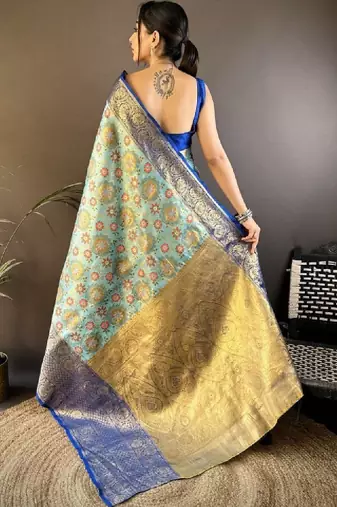 Woven design kanjeevaram sarees with unstitched blouse piece