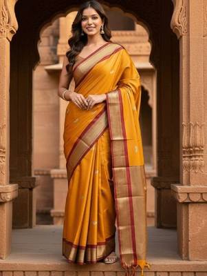 Woven design zari pure cotton kanjeevaram saree 1