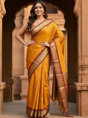 Woven design zari pure cotton kanjeevaram saree 3