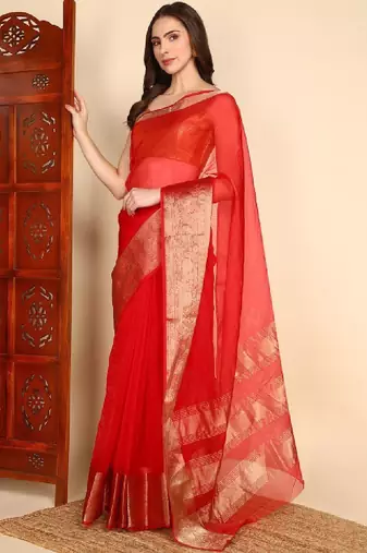 Embellished silk blend kanjeevaram saree