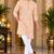 Men's peach textured cotton kurta with white pyjama set