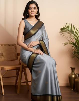 Ethnic motifs zari pure cotton kanjeevaram saree 1