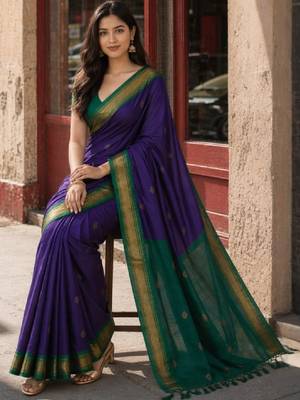 Woven design zari pure cotton kanjeevaram saree 1