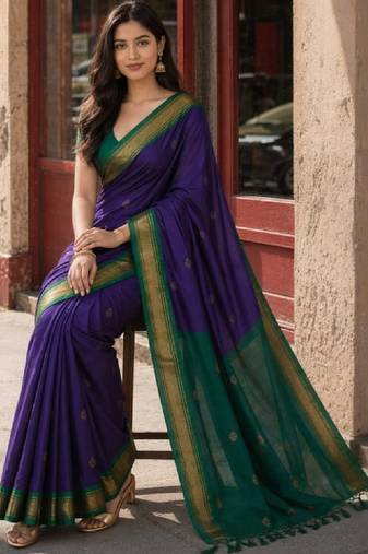 Woven design zari pure cotton kanjeevaram saree