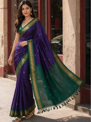 Woven design zari pure cotton kanjeevaram saree 2