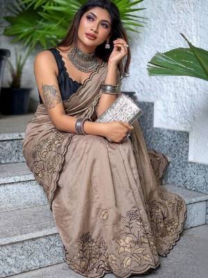 Embellished embroidered art silk kanjeevaram saree 1