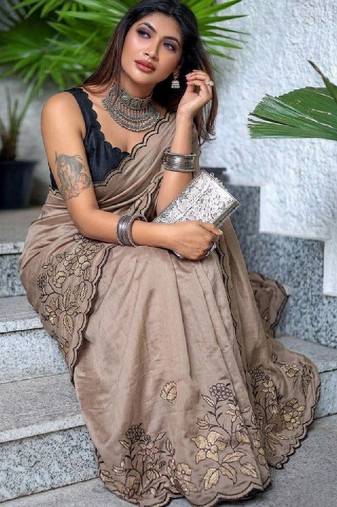 Embellished embroidered art silk kanjeevaram saree