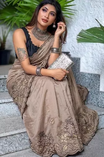 Embellished embroidered art silk kanjeevaram saree