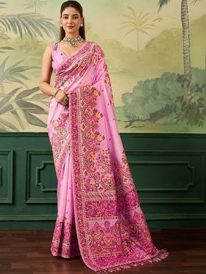 Woven design zari pashmina handloom kanjeevaram saree 1