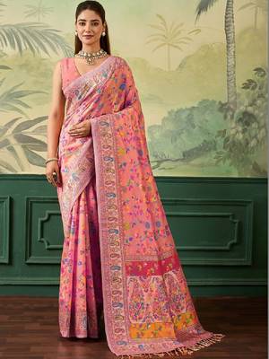 Woven design zari pashmina handloom kanjeevaram saree 1