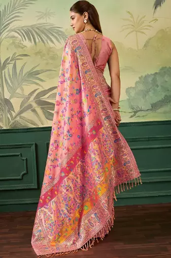 Woven design zari pashmina handloom kanjeevaram saree