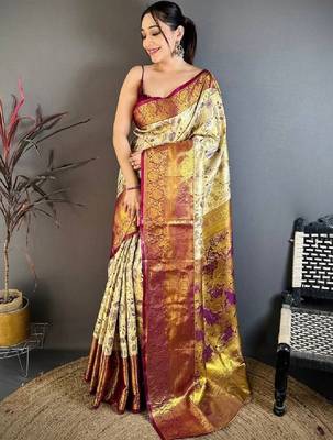 Floral zari art silk heavy work kanjeevaram saree 1