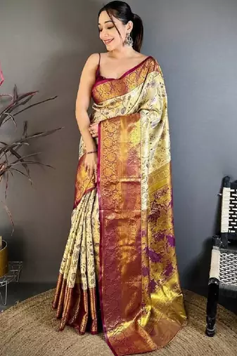 Floral zari art silk heavy work kanjeevaram saree