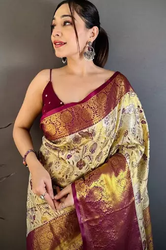 Floral zari art silk heavy work kanjeevaram saree