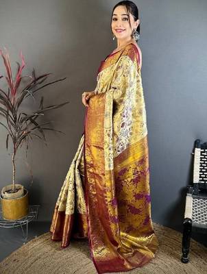 Floral zari art silk heavy work kanjeevaram saree 3