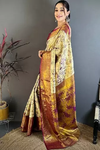 Floral zari art silk heavy work kanjeevaram saree