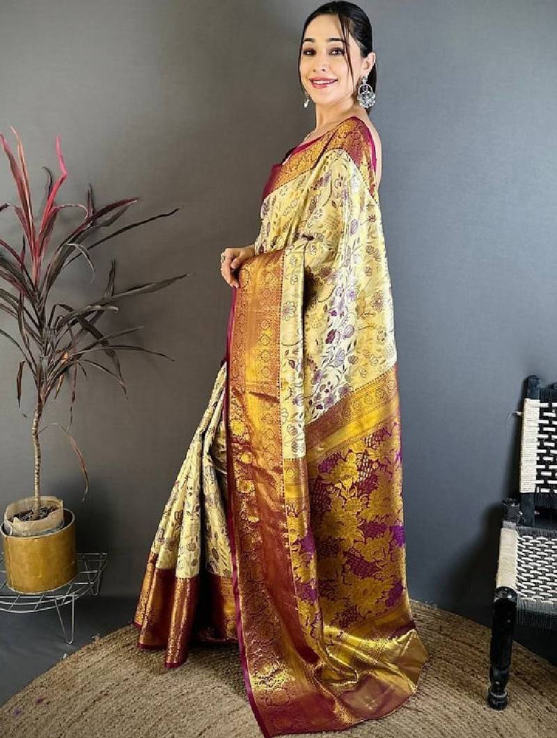 Floral zari art silk heavy work kanjeevaram saree
