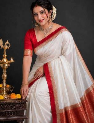 Woven design zari pure cotton kanjeevaram saree 4