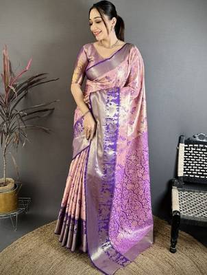 Woven design kanjeevaram sarees with unstitched blouse piece 1