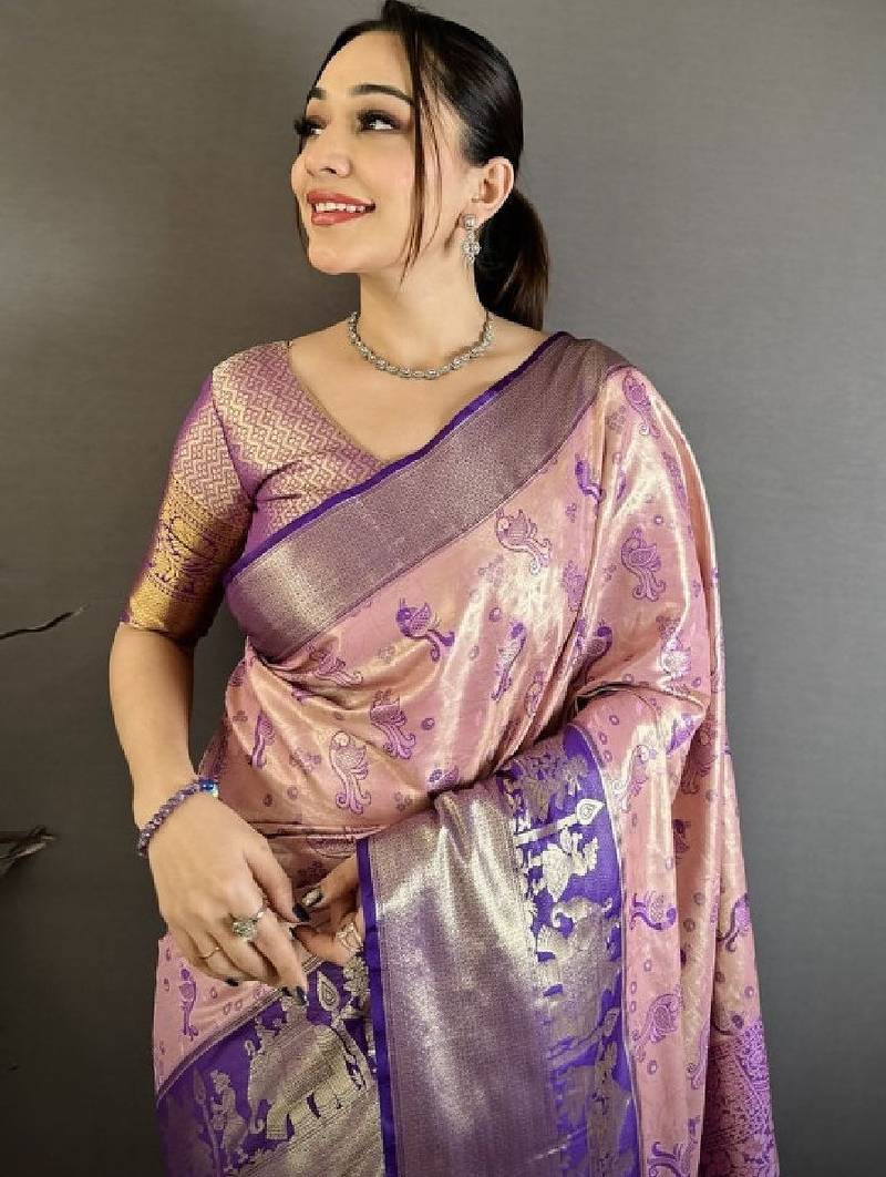 Woven design kanjeevaram sarees with unstitched blouse piece