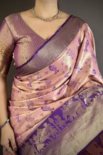 Woven design kanjeevaram sarees with unstitched blouse piece