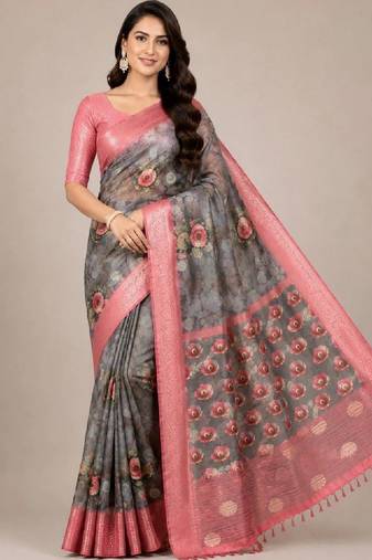 Floral zari silk blend kanjeevaram saree