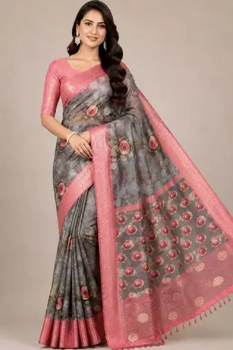 Floral zari silk blend kanjeevaram saree
