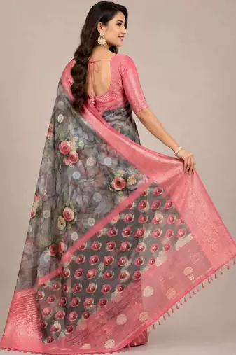 Floral zari silk blend kanjeevaram saree