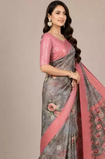 Floral zari silk blend kanjeevaram saree