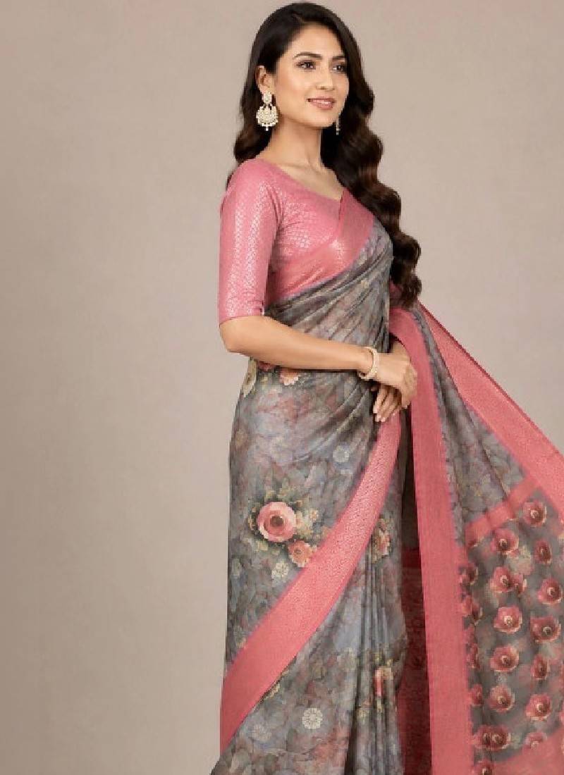 Floral zari silk blend kanjeevaram saree