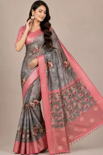 Floral zari silk blend kanjeevaram saree