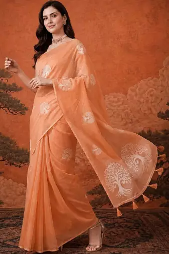 Ethnic motifs zari pure cotton handloom kanjeevaram saree