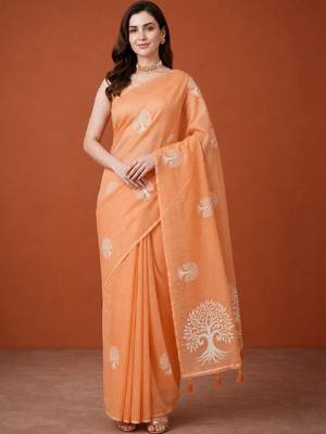 Ethnic motifs zari pure cotton handloom kanjeevaram saree 2