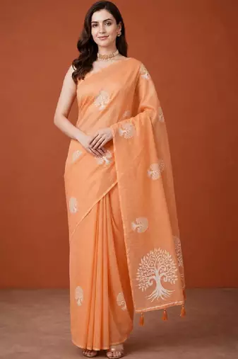 Ethnic motifs zari pure cotton handloom kanjeevaram saree