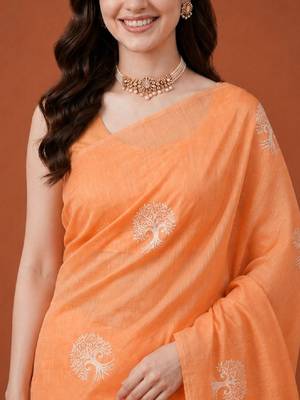 Ethnic motifs zari pure cotton handloom kanjeevaram saree 4