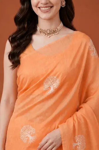 Ethnic motifs zari pure cotton handloom kanjeevaram saree