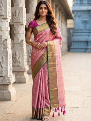 Woven design zari art silk designer kanjeevaram saree 1