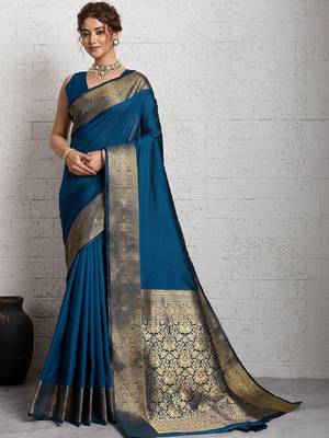 Rich zari border saree with blouse piece 1