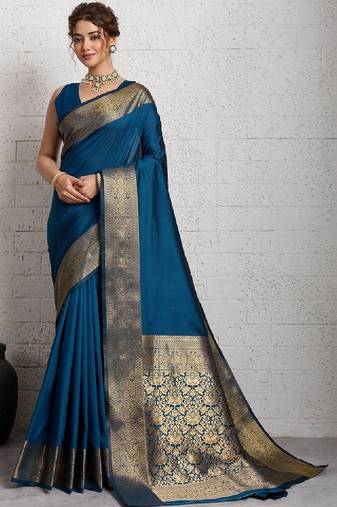 Rich zari border saree with blouse piece